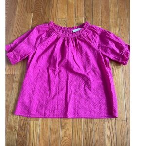LOFT Shirt Womens Small‎ Hot Pink Eyelet Ruffle Trim Flowy Casual Boho Bouse